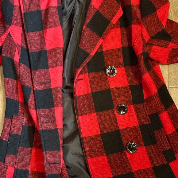Rampage Red and Black Checkered Pea Coat - Picture 4 of 4